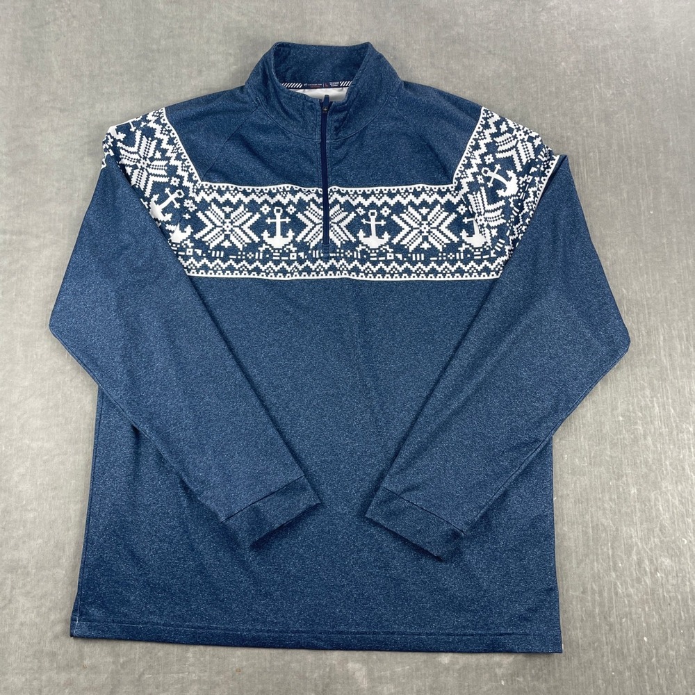 Southern Tide Mens Large Blue‎ 1/4 Zip Pullover Fair Isle Anchor Performance